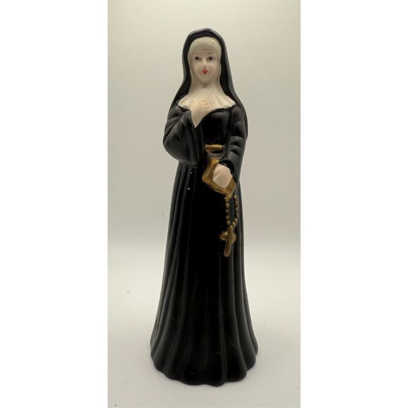 Nun With Prayer Book and Rosary Ceramic Figurine Religious 7” - Picture 1 of 8